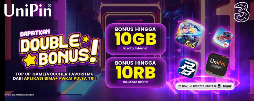 Top Up Game & Voucher Favoritmu dari Aplikasi bima+ Pakai Pulsa Tri, Double Bonusnya!